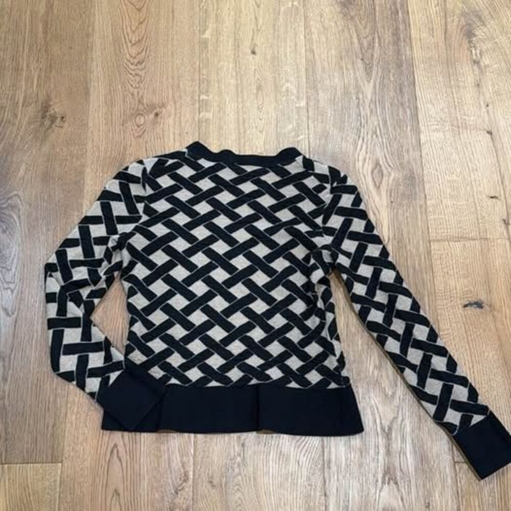 Womens BOSS Hugo Boss Fadenia Black Beige Lattice Geometric Knit Merino Sweater - Picture 5 of 7